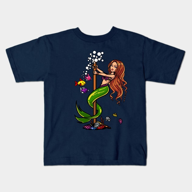 Mermaid Pole Dancing Kids T-Shirt by underheaven